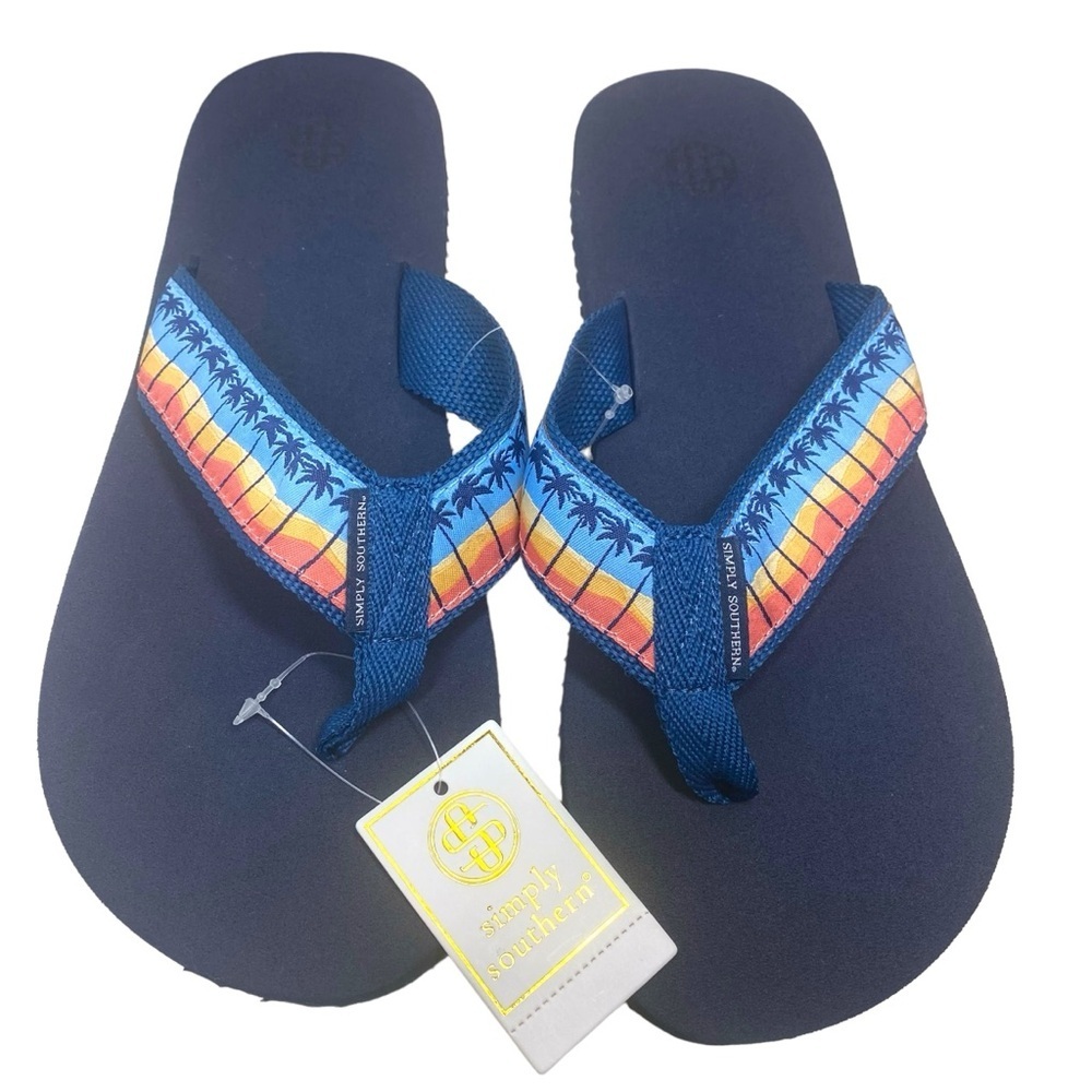 Simply Southern Flip Flops Palmtree Design Women Size‎ XL 8.5-9.5 Slides Sandals